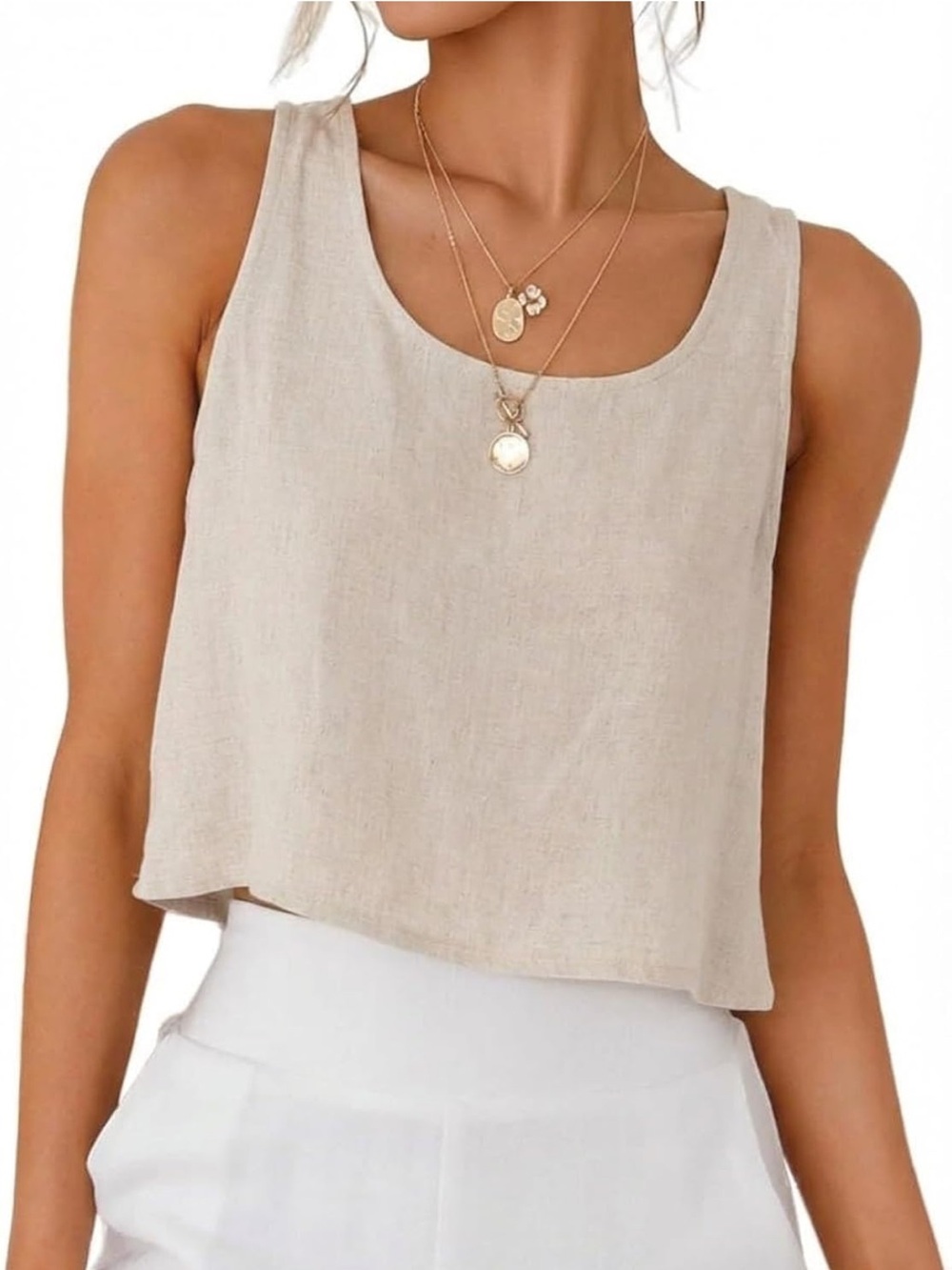 Cropped linen sleeveless top